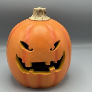 Umarked Halloween Pumpkin Jack O Lantern Blow Mold Light Up 8.5" T Slanted Eyes